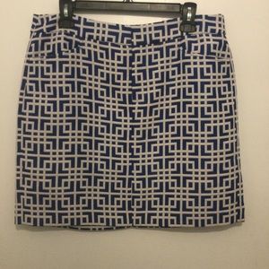 LOFT mini skirt womens size 10 Royal‎ blue and white, pockets, zip front closure